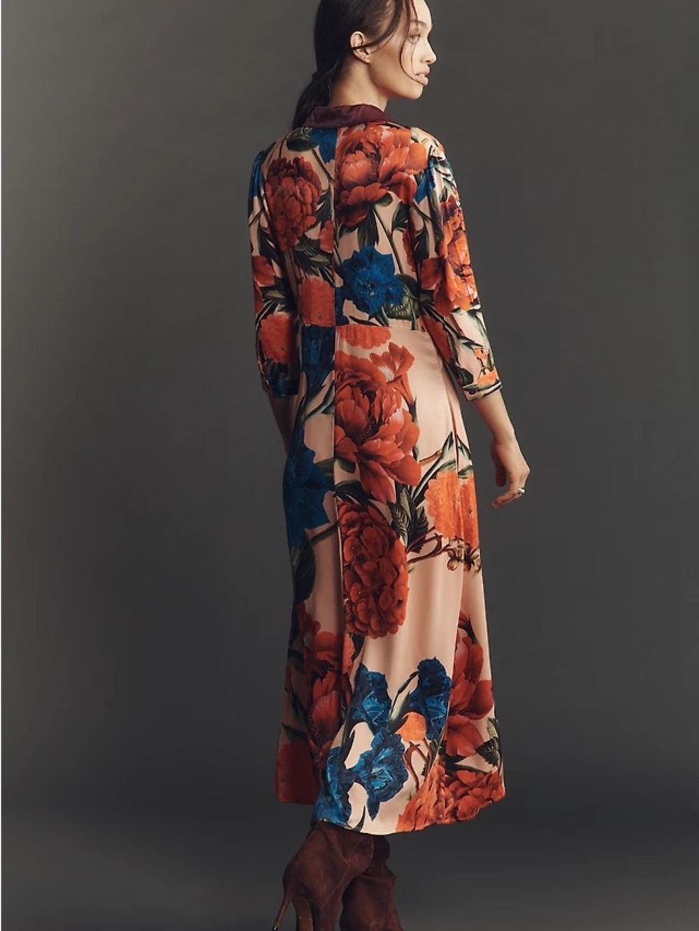 NWT Bl^nk Anthropologie Floral Midi Button Shirt Dress Sleeves Multi Petite S - Picture 2 of 13